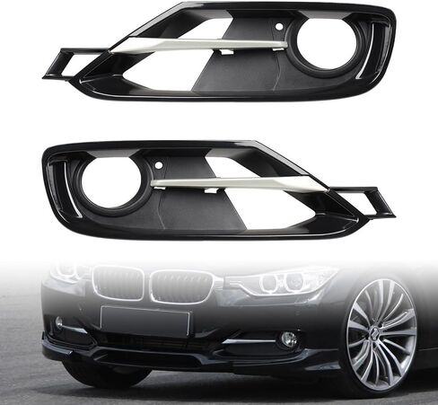 Black Front Lower Grille Fog Light Cover Bezel Chrome Trim Replacement for 2012-2015 BMW F30 F31 3-Series Sport-Line 51117300739 51117300740 BM1047127 in Saudi Arabia
