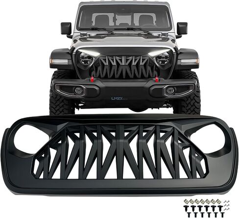 Front Bumper Upper Shark Grille Compatible with 2018-2025 Jeep Wrangler JL JLU & Gladiator JT w/o TrailCam, Matte Black ABS Replacement Radiator Grill in Saudi Arabia