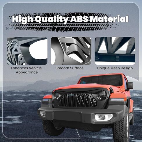 Front Bumper Upper Shark Grille Compatible with 2018-2025 Jeep Wrangler JL JLU & Gladiator JT w/o TrailCam, Matte Black ABS Replacement Radiator Grill in Saudi Arabia