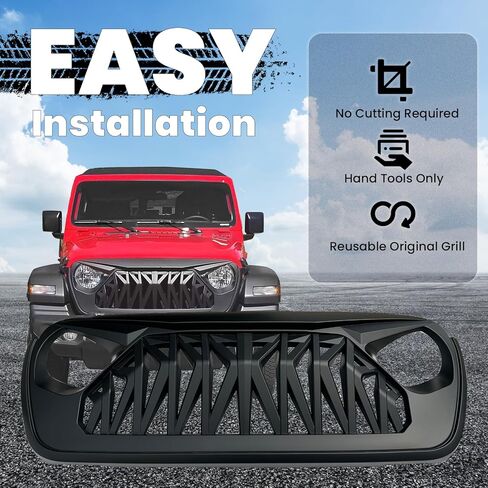 Front Bumper Upper Shark Grille Compatible with 2018-2025 Jeep Wrangler JL JLU & Gladiator JT w/o TrailCam, Matte Black ABS Replacement Radiator Grill in Saudi Arabia