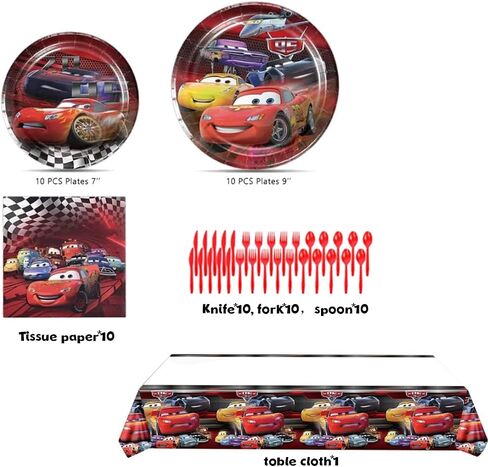 cars party decorations,party suppiles Inclusioning cake toppers, spiral hangings, dinner plates, tablecloths,stickers, in Kuwait