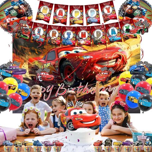 cars party decorations,party suppiles Inclusioning cake toppers, spiral hangings, dinner plates, tablecloths,stickers, in Kuwait