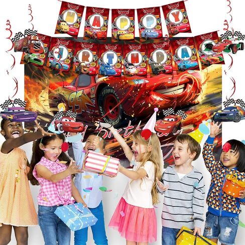 cars party decorations,party suppiles Inclusioning cake toppers, spiral hangings, dinner plates, tablecloths,stickers, in Kuwait