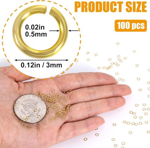100pcs 18K Gold Filled Jump Rings, Open Jewelry Jump Rings, 3mm Gold Charms for Women Key Chains Necklace Bracelet Pendant Earrings Jewelry Making in Saudi Arabia