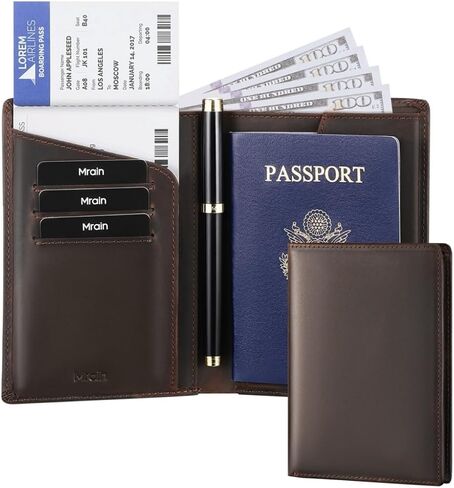 Luxury RFID Blocking Genuine Leather Passport Holder Passport Wallet for Travel (Crazy Horse Brown with AirTag Slot) in Saudi Arabia