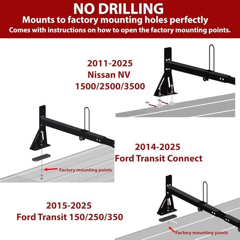 hightall Van Ladder Rack with Roller,No Drilling Required Van Roof Rack with Cargo Stoppers,Compatible with Ford Transit150/250/350,Transit Connect,Nissan NV 1500 2500 3500 in Saudi Arabia