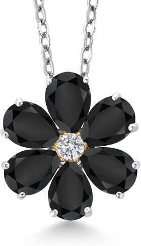 Gem Stone King من الفضة الإسترليني عيار 925 والذهب الأصفر عيار 10 قيراط وحجر الميلاد وقلادة من الألماس المزروع في المعمل | شكل كمثرى 6 × 4 مم | قلادة على شكل زهرة للنساء | مع سلسلة 18 بوصة in Saudi Arabia