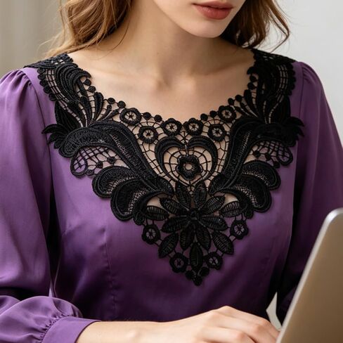 طوق دانتيل قابل للذوبان في الماء للنساء، قابل للفصل على شكل حرف V، تصميم مجوف، رقعة مطرزة، خياطة ذاتية الصنع للفساتين in Kuwait