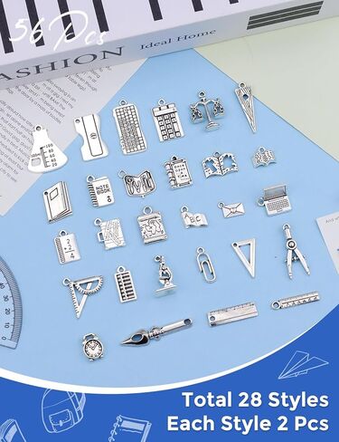 JIALEEY Student Study Stationery Charms, 56pcs Teacher Study Graduation Charm for DIY Bracelet Necklace Jewelry Making Crafts Supplies in Kuwait