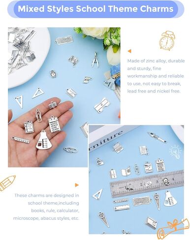 JIALEEY Student Study Stationery Charms, 56pcs Teacher Study Graduation Charm for DIY Bracelet Necklace Jewelry Making Crafts Supplies in Kuwait