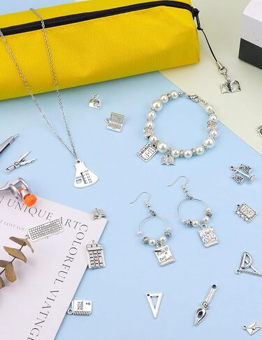 JIALEEY Student Study Stationery Charms, 56pcs Teacher Study Graduation Charm for DIY Bracelet Necklace Jewelry Making Crafts Supplies in Kuwait