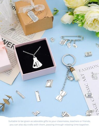 JIALEEY Student Study Stationery Charms, 56pcs Teacher Study Graduation Charm for DIY Bracelet Necklace Jewelry Making Crafts Supplies in Kuwait