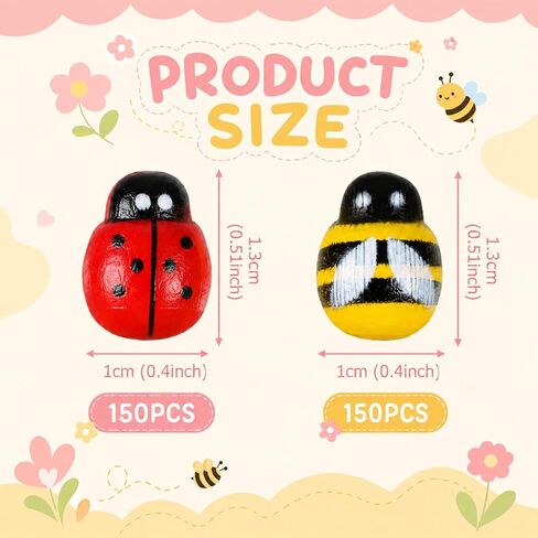 JJUNW 300PCS Wooden Bees Wood, Flatback Wooden Ladybugs, Self-Adhesive Mini Wood Bugs for Crafts Scrapbooking DIY Bee Party Decoration in Kuwait