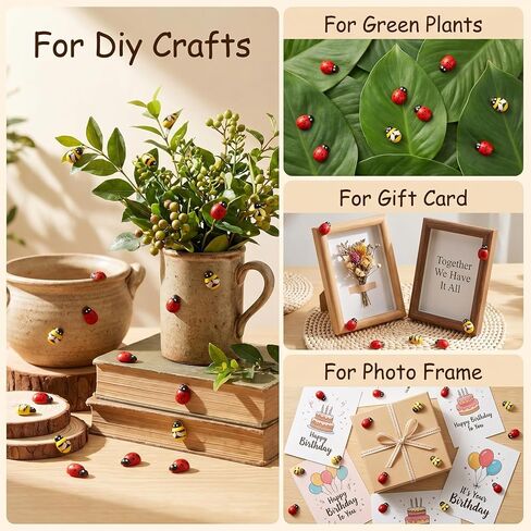 JJUNW 300PCS Wooden Bees Wood, Flatback Wooden Ladybugs, Self-Adhesive Mini Wood Bugs for Crafts Scrapbooking DIY Bee Party Decoration in Kuwait