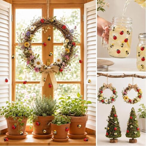 JJUNW 300PCS Wooden Bees Wood, Flatback Wooden Ladybugs, Self-Adhesive Mini Wood Bugs for Crafts Scrapbooking DIY Bee Party Decoration in Kuwait