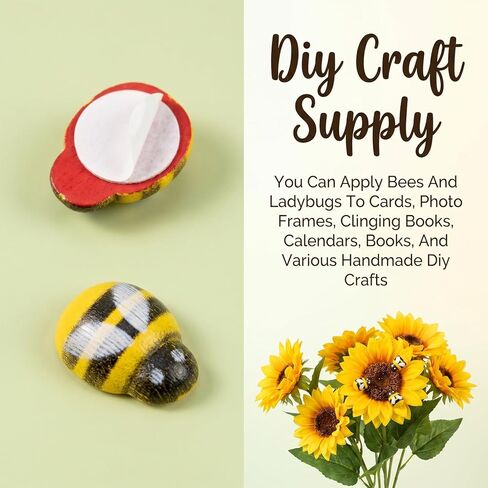 JJUNW 300PCS Wooden Bees Wood, Flatback Wooden Ladybugs, Self-Adhesive Mini Wood Bugs for Crafts Scrapbooking DIY Bee Party Decoration in Kuwait