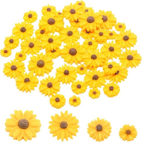 NoxWisp 50 Pcs Yellow Resin Sunflower, 4 Sizes Flatback Decorative Daisy Flowers Mini Charms, Mini Embellishments for DIY Crafts/Party/Home Decor Enthusiasts in Saudi Arabia