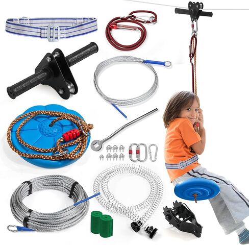 AOBOTE Zip line Kit for Kid and Adults,Zip line Up to 400lbs,Special Retractors and Disc Seats,Zipline Kit for Backyard,Playground Entertainment (100ft) in Saudi Arabia
