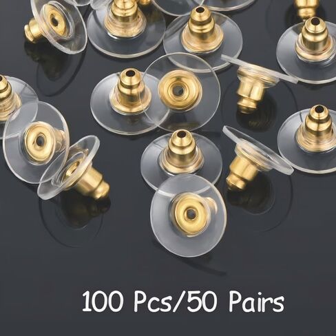 100pcs of Fishhook-Style Ear Hooks, Earring Backs Suitable for Drooping Earlobes, Featuring Replaceable Transparent Rubber Ear Hooks with Safety Stoppers and Soft Couplers in Kuwait