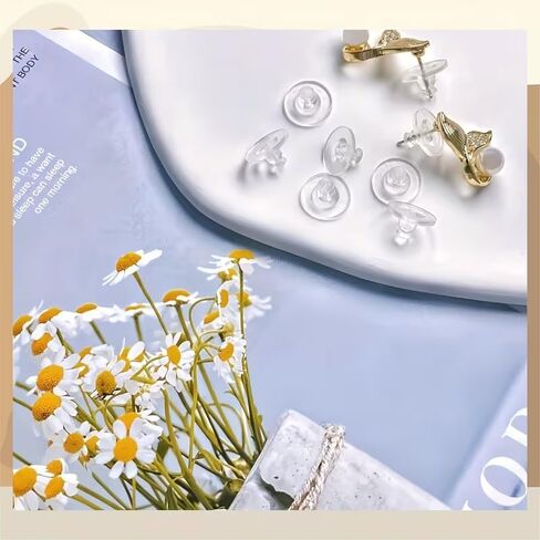 100pcs of Fishhook-Style Ear Hooks, Earring Backs Suitable for Drooping Earlobes, Featuring Replaceable Transparent Rubber Ear Hooks with Safety Stoppers and Soft Couplers in Kuwait