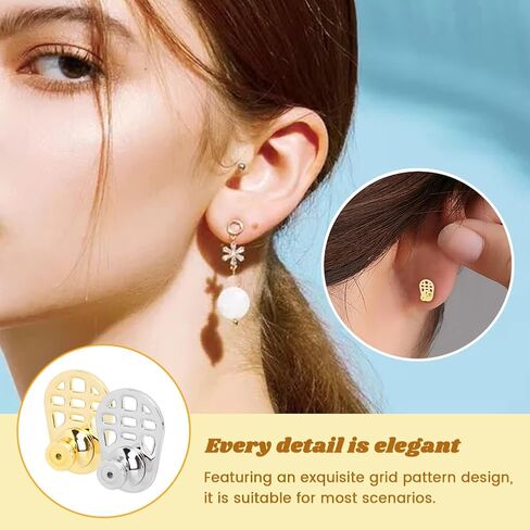 Earring Backs for Heavy Earrings, 4 Pack Locking Earring Lifters for Droopy Ears, Secure Stud Backings for Women, Fits 0.6-1.2 mm Posts, Includes Storage Tray in Saudi Arabia