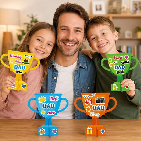 24 Set Father's Day Craft Kit for Kids Father's Trophy Greeting Card with Sticker Best Dad Ever DIY Art Crafts Card Make Your Own Bulk Dad Gift for Classroom School Project Activities Favor Supplies in Kuwait