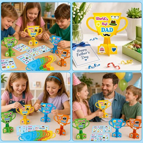 24 Set Father's Day Craft Kit for Kids Father's Trophy Greeting Card with Sticker Best Dad Ever DIY Art Crafts Card Make Your Own Bulk Dad Gift for Classroom School Project Activities Favor Supplies in Kuwait
