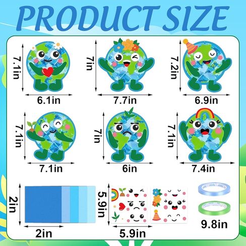 JarThenaAMCS 24Pcs Earth Day Craft Kit Suncatchers Crafts Save The Planet Cartoon Earth Tissue Paper Sign for Environment Protection Party Favors Window Art DIY Project in Kuwait