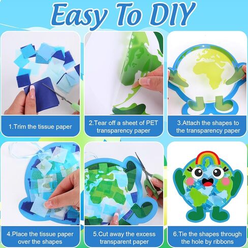 JarThenaAMCS 24Pcs Earth Day Craft Kit Suncatchers Crafts Save The Planet Cartoon Earth Tissue Paper Sign for Environment Protection Party Favors Window Art DIY Project in Kuwait