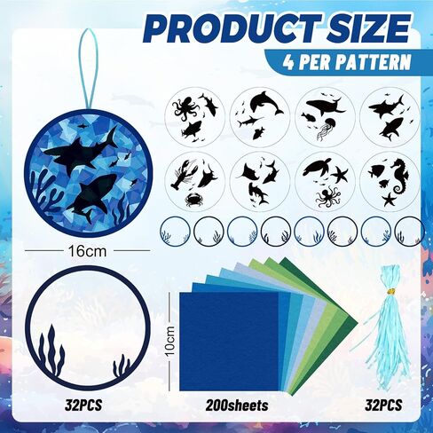 AnyDesign 32 Sets Summer Ocean Shark Suncatcher Paper Crafts Kit Under The Sea Animal DIY Tissue Paper Crafts Hanging Ornament for Stained Glass Window Party Classroom Decor in Kuwait