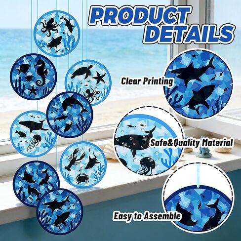 AnyDesign 32 Sets Summer Ocean Shark Suncatcher Paper Crafts Kit Under The Sea Animal DIY Tissue Paper Crafts Hanging Ornament for Stained Glass Window Party Classroom Decor in Kuwait