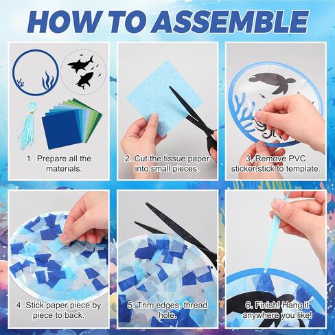 AnyDesign 32 Sets Summer Ocean Shark Suncatcher Paper Crafts Kit Under The Sea Animal DIY Tissue Paper Crafts Hanging Ornament for Stained Glass Window Party Classroom Decor in Kuwait