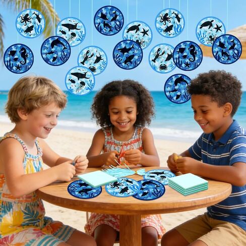 AnyDesign 32 Sets Summer Ocean Shark Suncatcher Paper Crafts Kit Under The Sea Animal DIY Tissue Paper Crafts Hanging Ornament for Stained Glass Window Party Classroom Decor in Kuwait