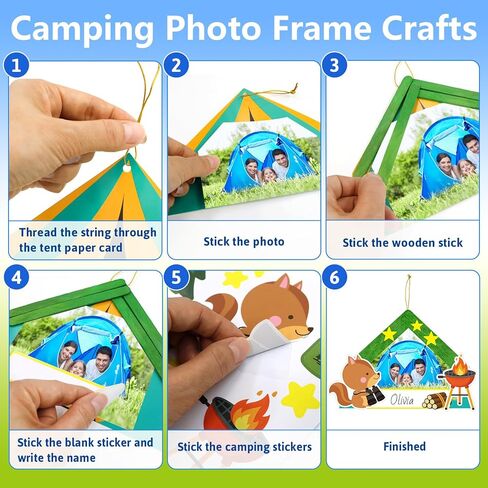Fancy Land 24 Pack Camping Picture Frame Craft for Kids Summer Camp Wood Frame Hanging Ornaments Craft Kits DIY Camping Party Favors Activities Decorations in Kuwait