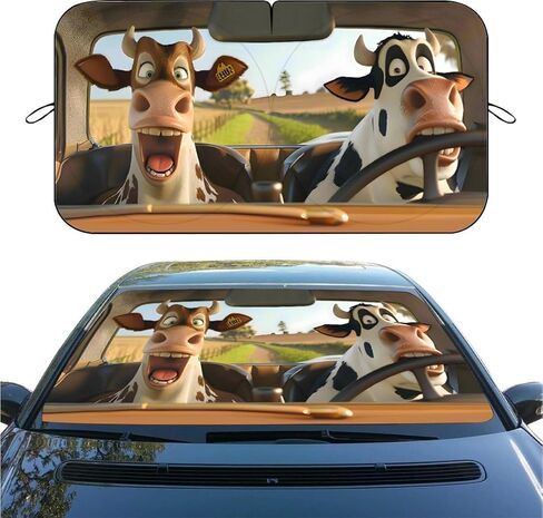 مظلة شمسية للزجاج الأمامي للسيارة من Funny Cows، مظلة شمسية عاكسة قابلة للطي للنافذة الأمامية، حجب الأشعة فوق البنفسجية والحرارة، واقي داخلي، مناسب عالمي لشاحنة SUV سيدان، 59 بوصة × 31.5 بوصة in Kuwait