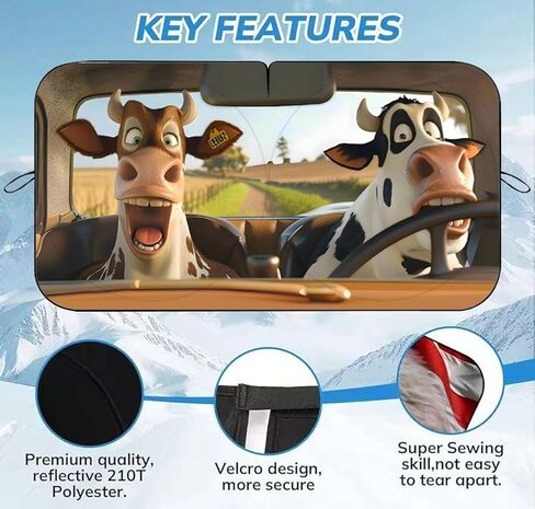 Funny Cows Car Windshield Sun Shade, Foldable Reflective Sunshade for Front Window, UV & Heat Blocking, Interior Protector, Universal Fit for SUV Sedan Truck, 59" x 31.5" in Saudi Arabia