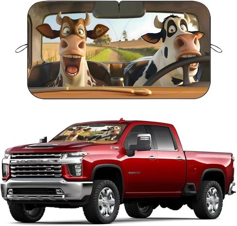 Funny Cows Car Windshield Sun Shade, Foldable Reflective Sunshade for Front Window, UV & Heat Blocking, Interior Protector, Universal Fit for SUV Sedan Truck, 59" x 31.5" in Saudi Arabia