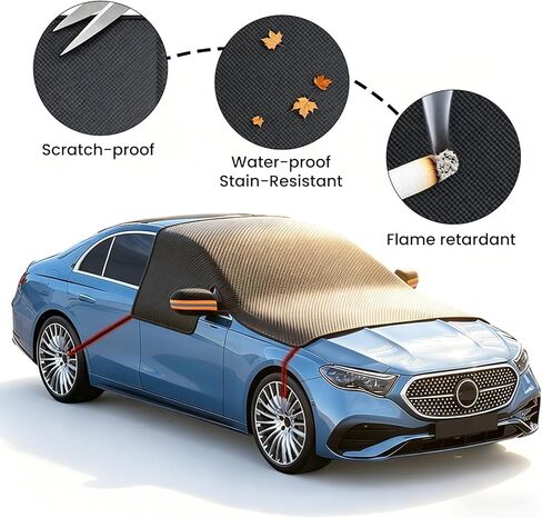 All Weather Windshield Cover with Magnetic Edges, 4-Layer Thick Waterproof Sunshade Snow Cover for Most Vehicles in Saudi Arabia