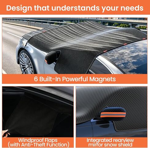 All Weather Windshield Cover with Magnetic Edges, 4-Layer Thick Waterproof Sunshade Snow Cover for Most Vehicles in Saudi Arabia