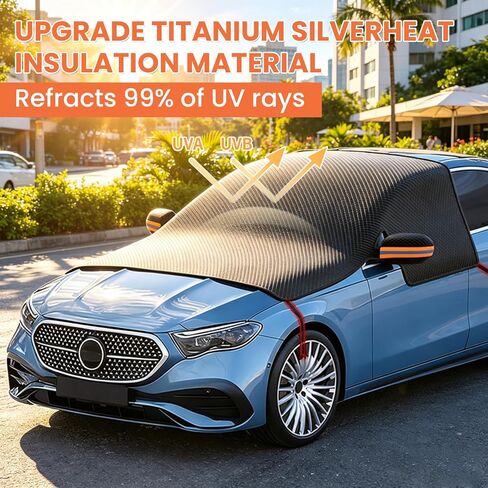 All Weather Windshield Cover with Magnetic Edges, 4-Layer Thick Waterproof Sunshade Snow Cover for Most Vehicles in Saudi Arabia
