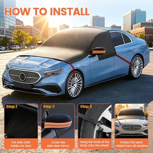 All Weather Windshield Cover with Magnetic Edges, 4-Layer Thick Waterproof Sunshade Snow Cover for Most Vehicles in Saudi Arabia