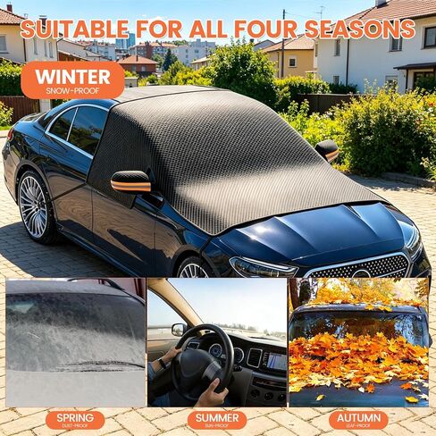 All Weather Windshield Cover with Magnetic Edges, 4-Layer Thick Waterproof Sunshade Snow Cover for Most Vehicles in Saudi Arabia