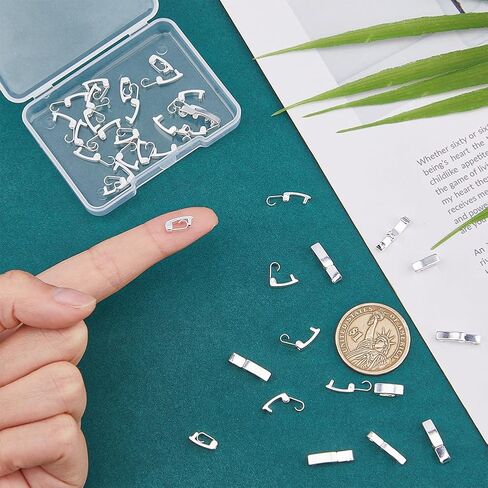 SUPERFINDINGS 40Pcs 4 Sizes Fold Over Clasps Brass Bracelet Necklace Extender 925 Sterling Silver Plated Jewelry Clasps Closure End Caps for Jewelry Making, 10x1.8-3x4mm in Kuwait