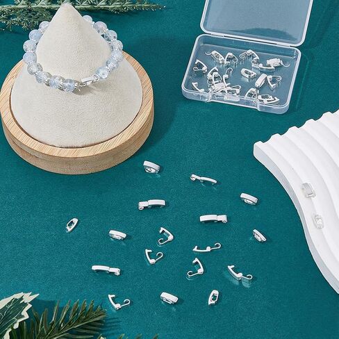 SUPERFINDINGS 40Pcs 4 Sizes Fold Over Clasps Brass Bracelet Necklace Extender 925 Sterling Silver Plated Jewelry Clasps Closure End Caps for Jewelry Making, 10x1.8-3x4mm in Kuwait