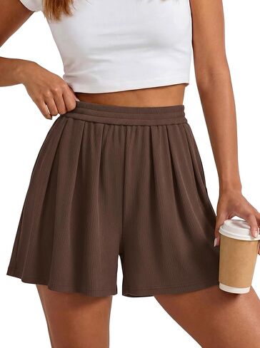PRETTYGARDEN شورت صيفي متدفق للنساء عالي الخصر وواسع الساق محبوك واسع الساق ناعم بيجامة شورت ملابس نسائية للإجازات in Saudi Arabia