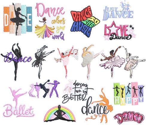 18PCS Love Dance Iron on Patches Set, Ballet Embroidered Appliques, Dance Theme Iron On Patches for Clothes, Jackets, Bags, Backpacks in Kuwait