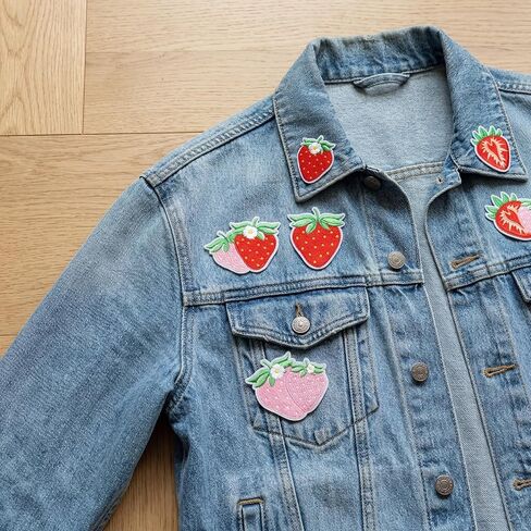 12PCS Strawberry Embroidery Patches Iron On Cute Fruit Floral Patches for Clothes Hats Bags Jackets DIY Sewing Applique Set in Kuwait