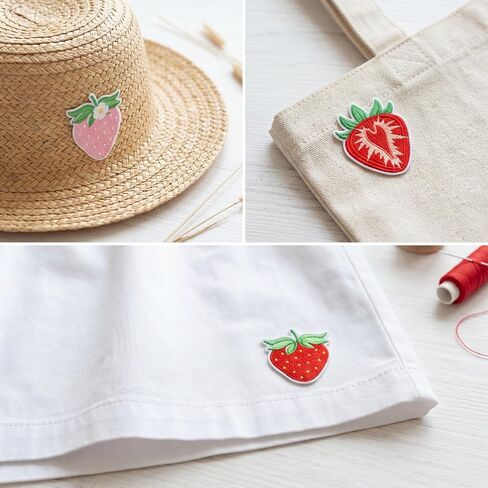 12PCS Strawberry Embroidery Patches Iron On Cute Fruit Floral Patches for Clothes Hats Bags Jackets DIY Sewing Applique Set in Kuwait