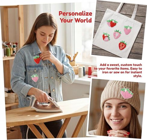 12PCS Strawberry Embroidery Patches Iron On Cute Fruit Floral Patches for Clothes Hats Bags Jackets DIY Sewing Applique Set in Kuwait