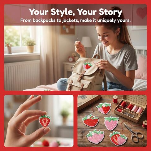 12PCS Strawberry Embroidery Patches Iron On Cute Fruit Floral Patches for Clothes Hats Bags Jackets DIY Sewing Applique Set in Kuwait